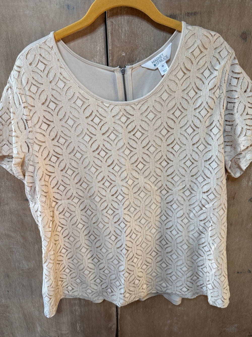 Market & Spruce Cream Geometric Lace Short-Sleeve Blouse
